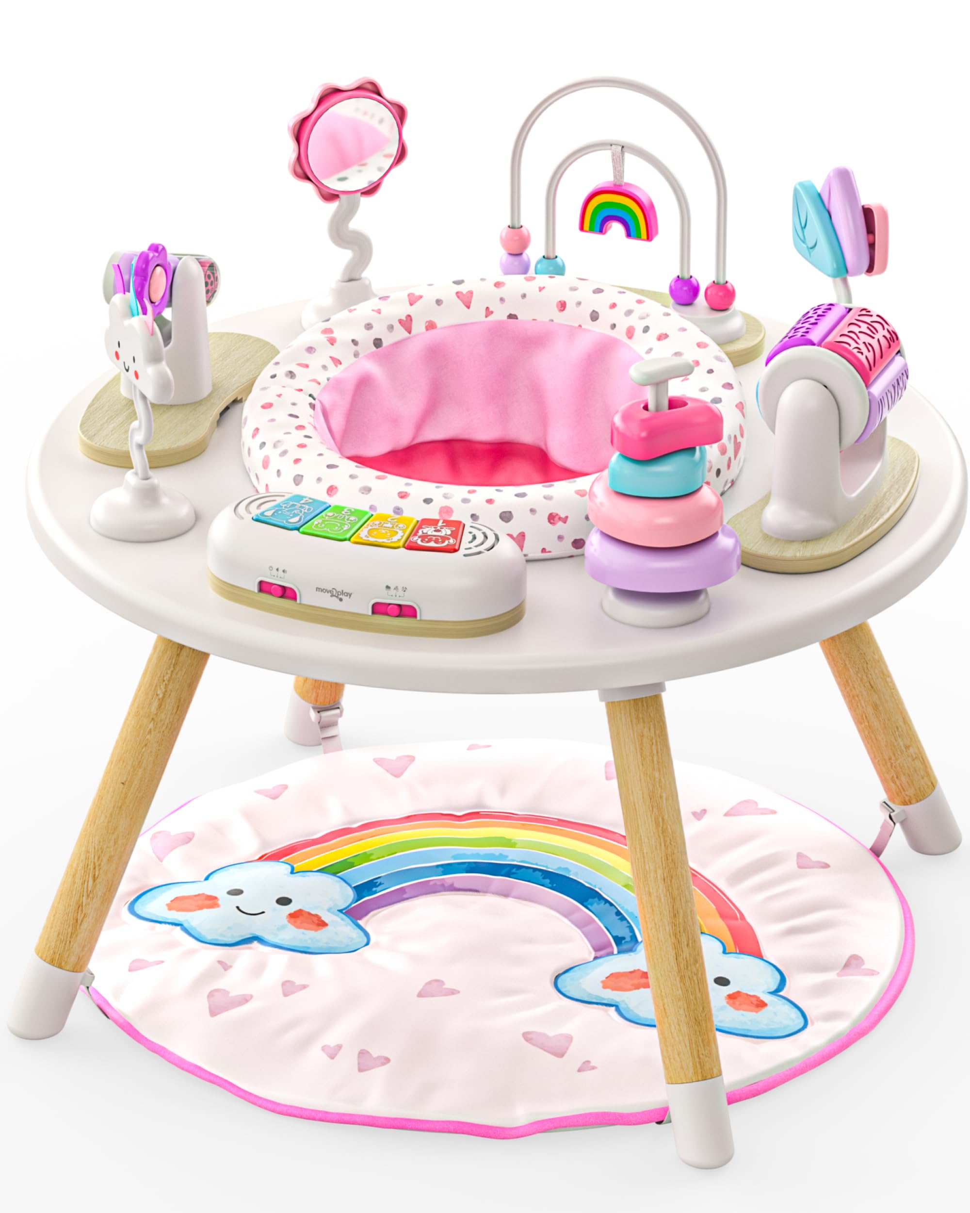 Move2Play 4-in-1 Baby Activity Center | Montessori-Inspired Design | 8 Interactive Toys | Tummy Time, Exersaucer & Toddler Table | Shower Gift |