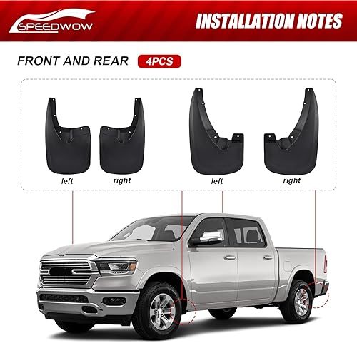 Miniatura 5 de Guardabarros de lodo SPEEDWOW Ajuste para 2009-2022 Ram 1500Ram 1500 Classic, 2010-2018 Ram 25003500 sin (con) guardabarros de fábrica, juego de 4