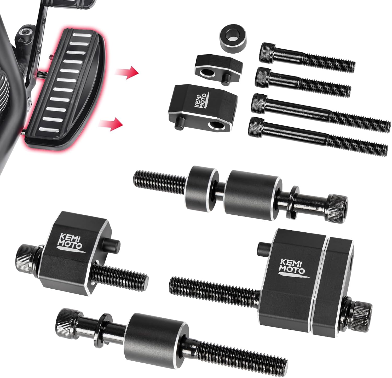 KEMIMOTO Driver Floorboard Extension Kit 1 Inch & 1.5 Inch, Adjustable CNC Aluminum Footboard Spacer Extenders Fits for Touring 2009-2026 FL Trikes 2009-2013, Outward Extend Enhanced Long Ride Comfort