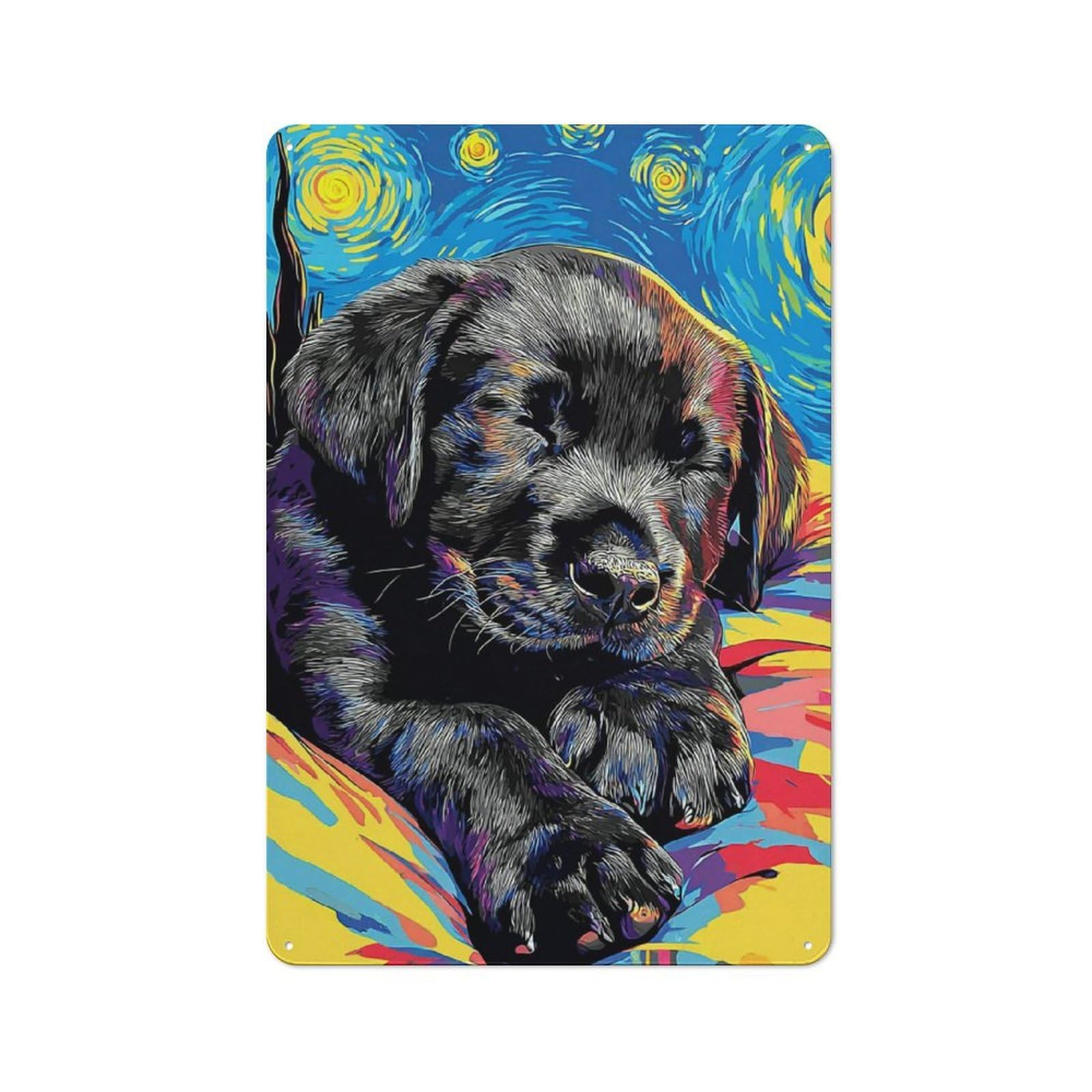 Junmoney Starry Night Pup Vibrant Art Print -1 30X20cm Retro Printed Metal Sign With For Home Bar Wall, A Decorative Christmas Gift For Home Bar Decor Fans