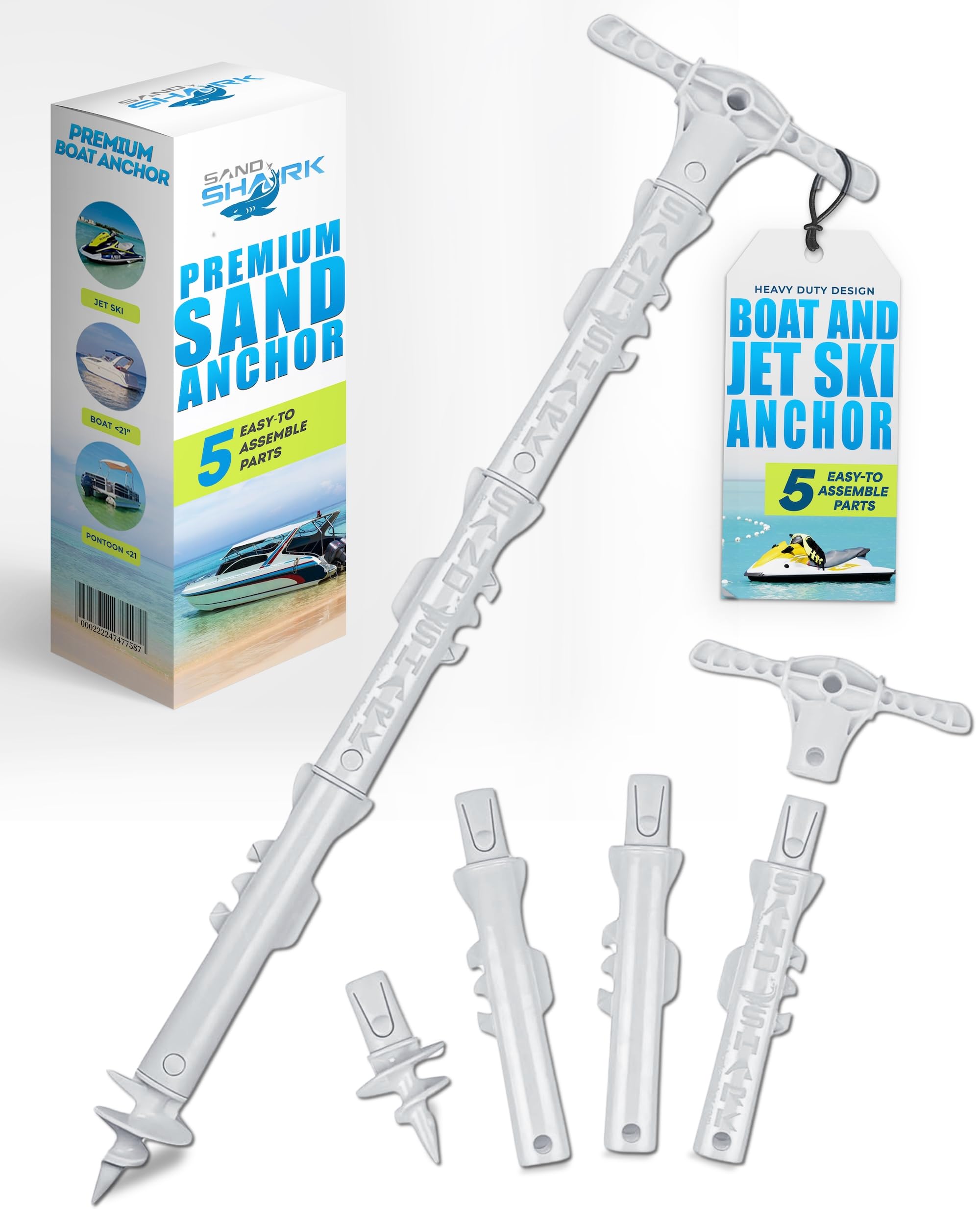 SandShark New Sport Boat Anchor and Jet Ski Anchor. 4ft Shallow Water Anchor Pole for Boat and PWC. Sand Anchor Kit for Boat and Kayak Anchor System. Easy Storage, High-Strength ABS Plastic. — image 1