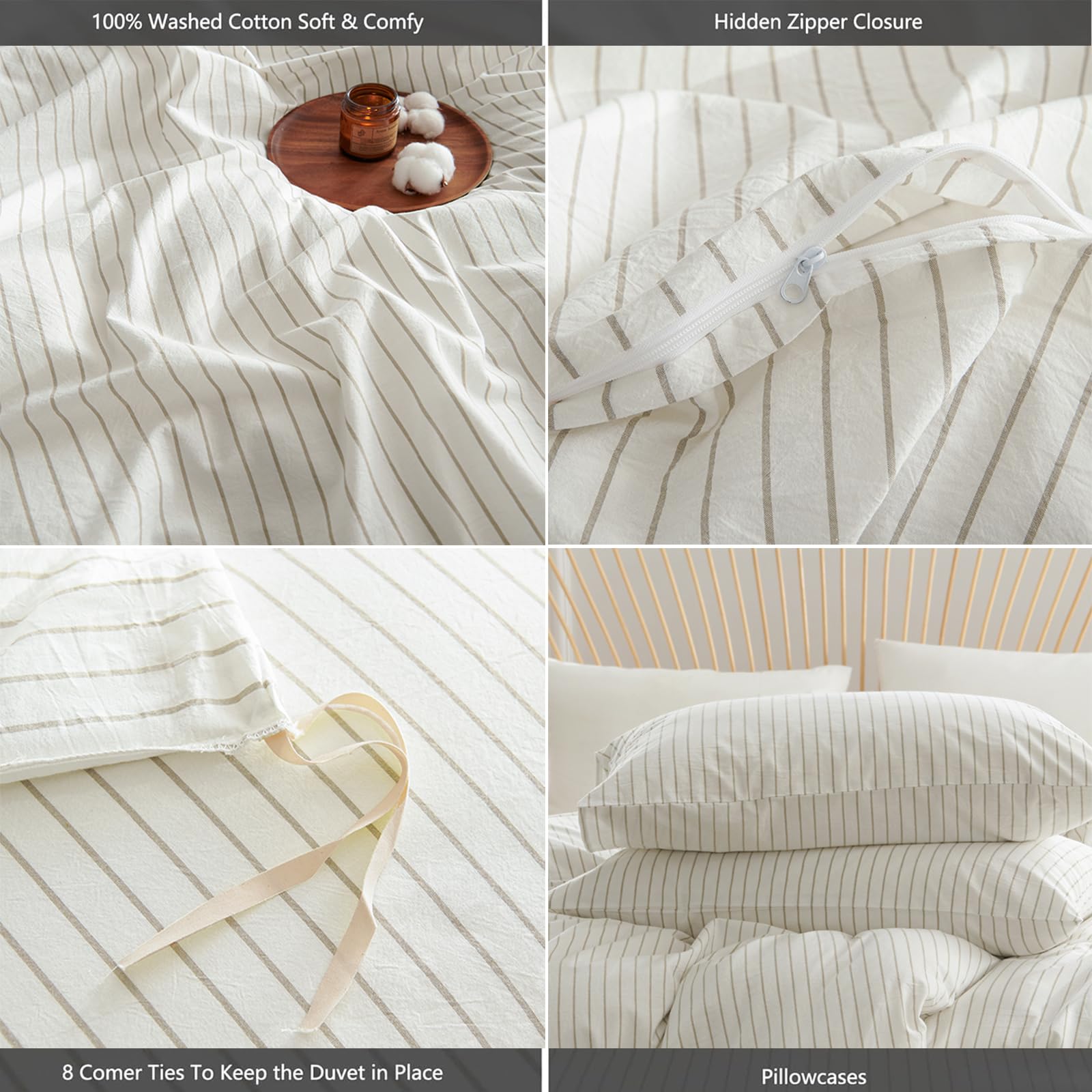 Amazon.com: Nayoroom Striped Duvet Cover Full Size 100% Washed