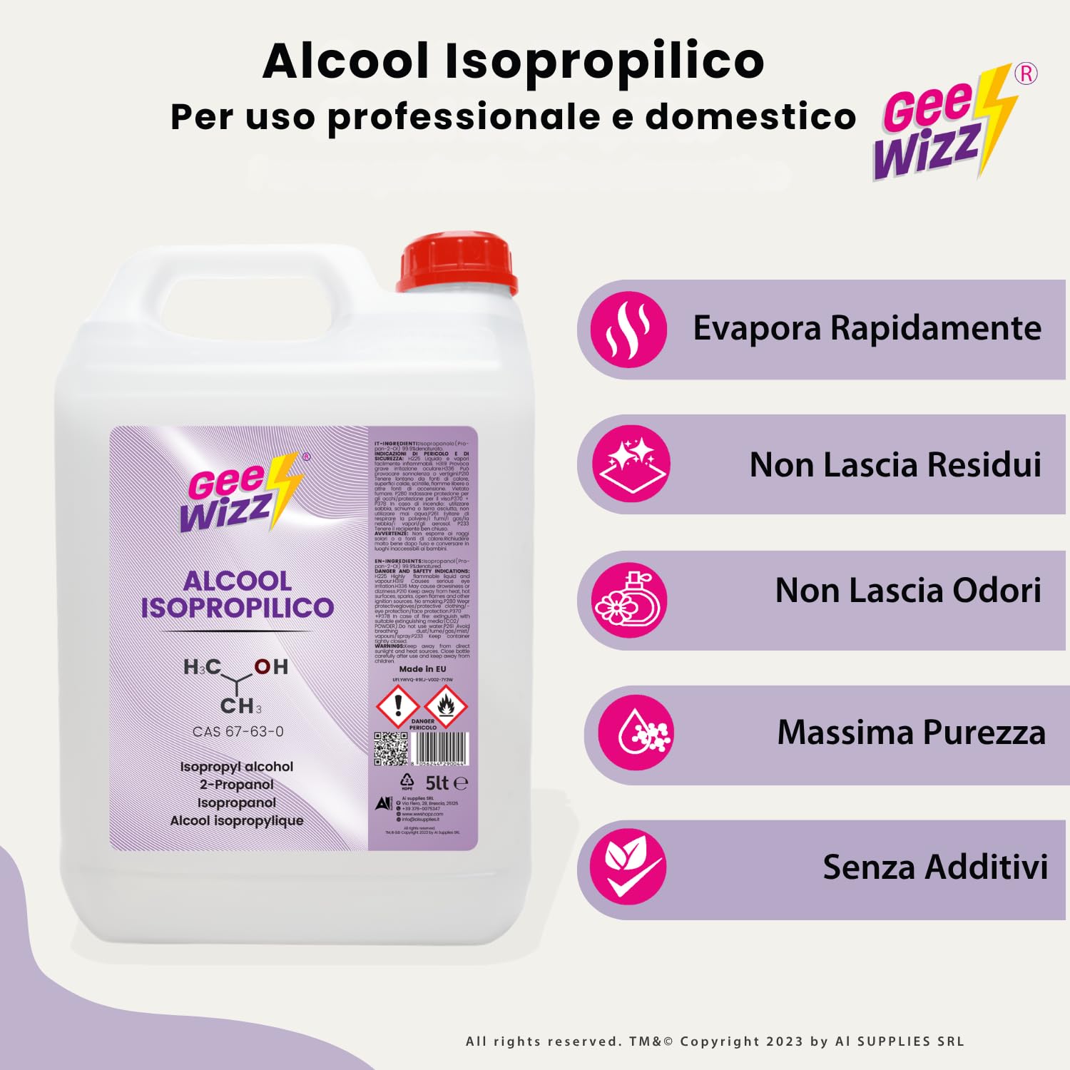 Alcool Isopropilico Puro 5 L Detergente Multiuso per Pulizia Elettronica