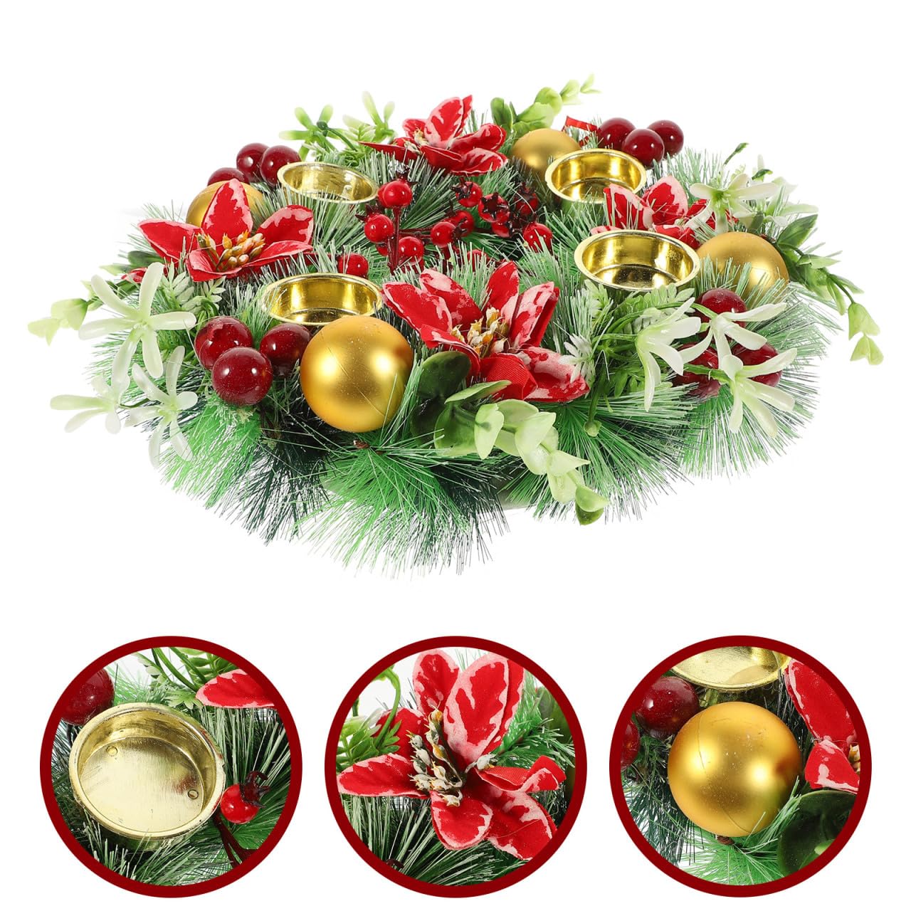 HOMSFOU Decorazione Natale Avvento Natale Portacandele Portacandele Portacandele Avvento Bacche per La Casa Chiesa Decorazione Centro Tavolo Avvento Natale Festa