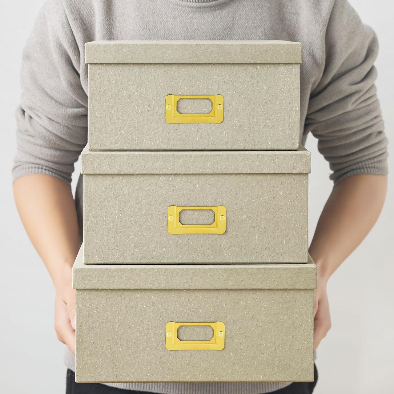 Soul & Lane - Light Gray Decorative Storage Boxes with Lids, Set of 3