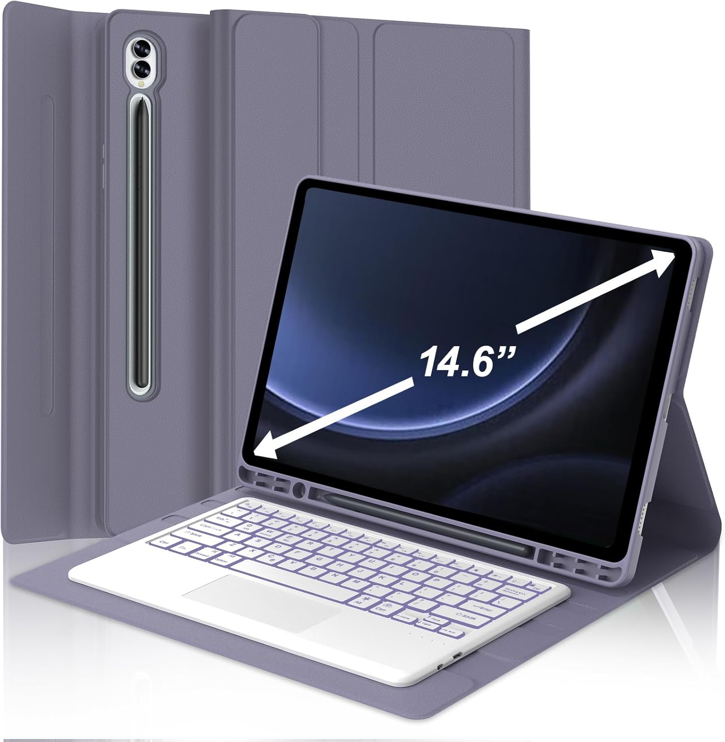 FARYODI Keyboard Case for Samsung Galaxy Tab S10 Ultra/S9 Ultra 14.6 inch,7 Colors Backlit,Detachable Wireless Keyboard with Multi-Touch Trackpad - Magnetic Smart Cover with S Pen Holder,Purple