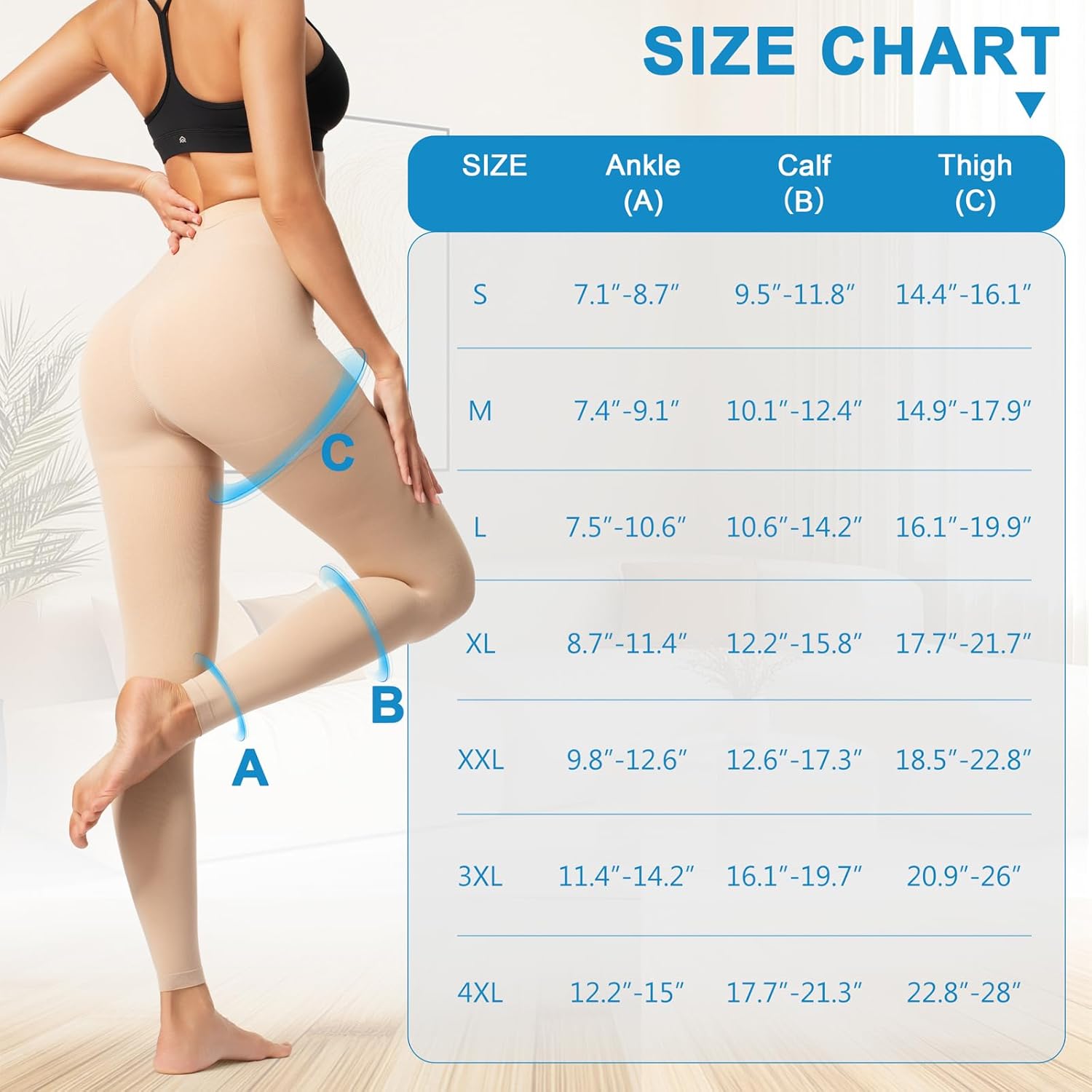 Medical Compression Pantyhose for Women & Men,20-30 mmhg Waist High Compression Stockings,Footless Graduated Support Compression Tights for Varicose Veins, Edema - Image 6