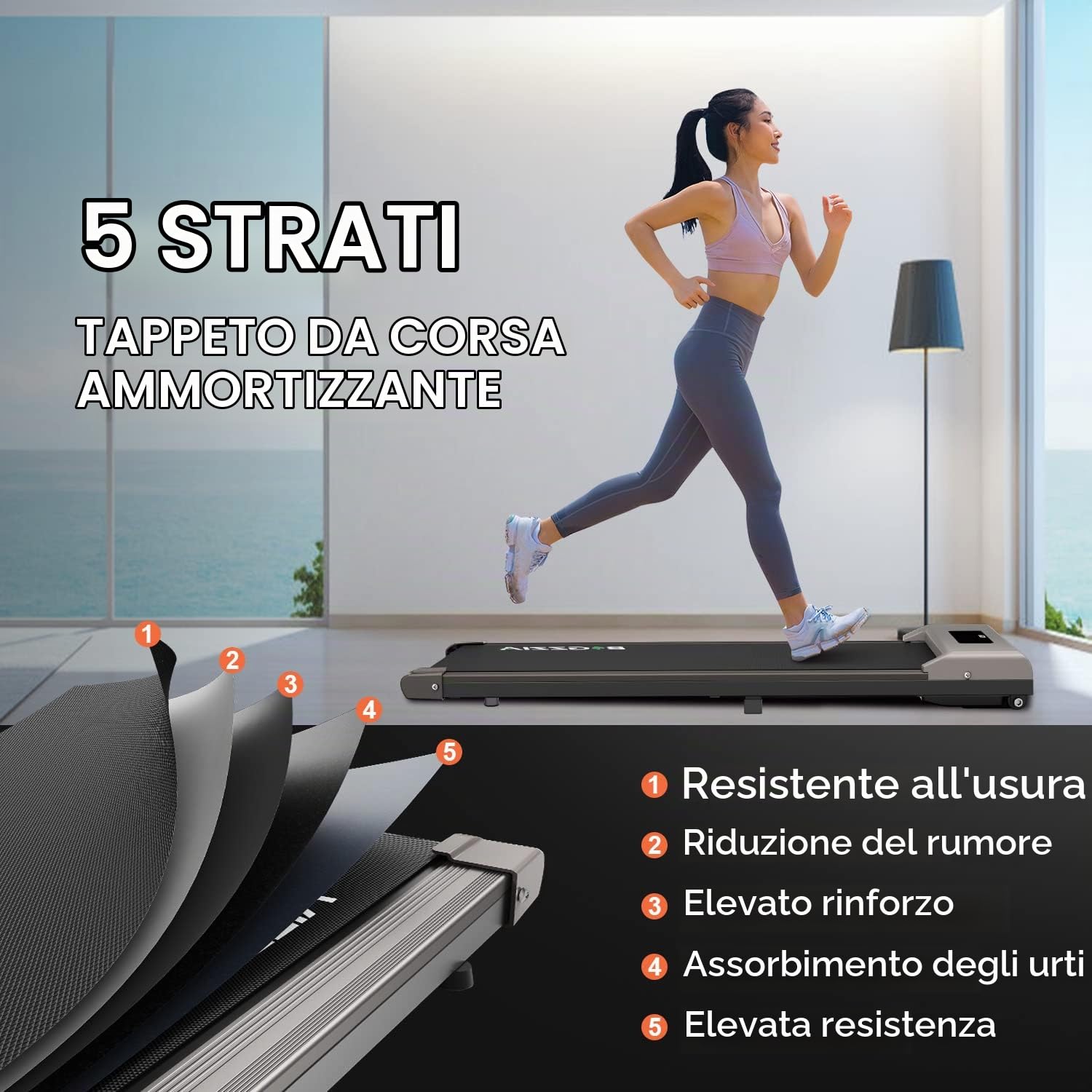 Bigzzia Tapis Roulant Elettrico Pieghevole,Walking Pad 8 km/h,Tappeto Corsa Extra Large 42CM,con telecomando e display LCD
