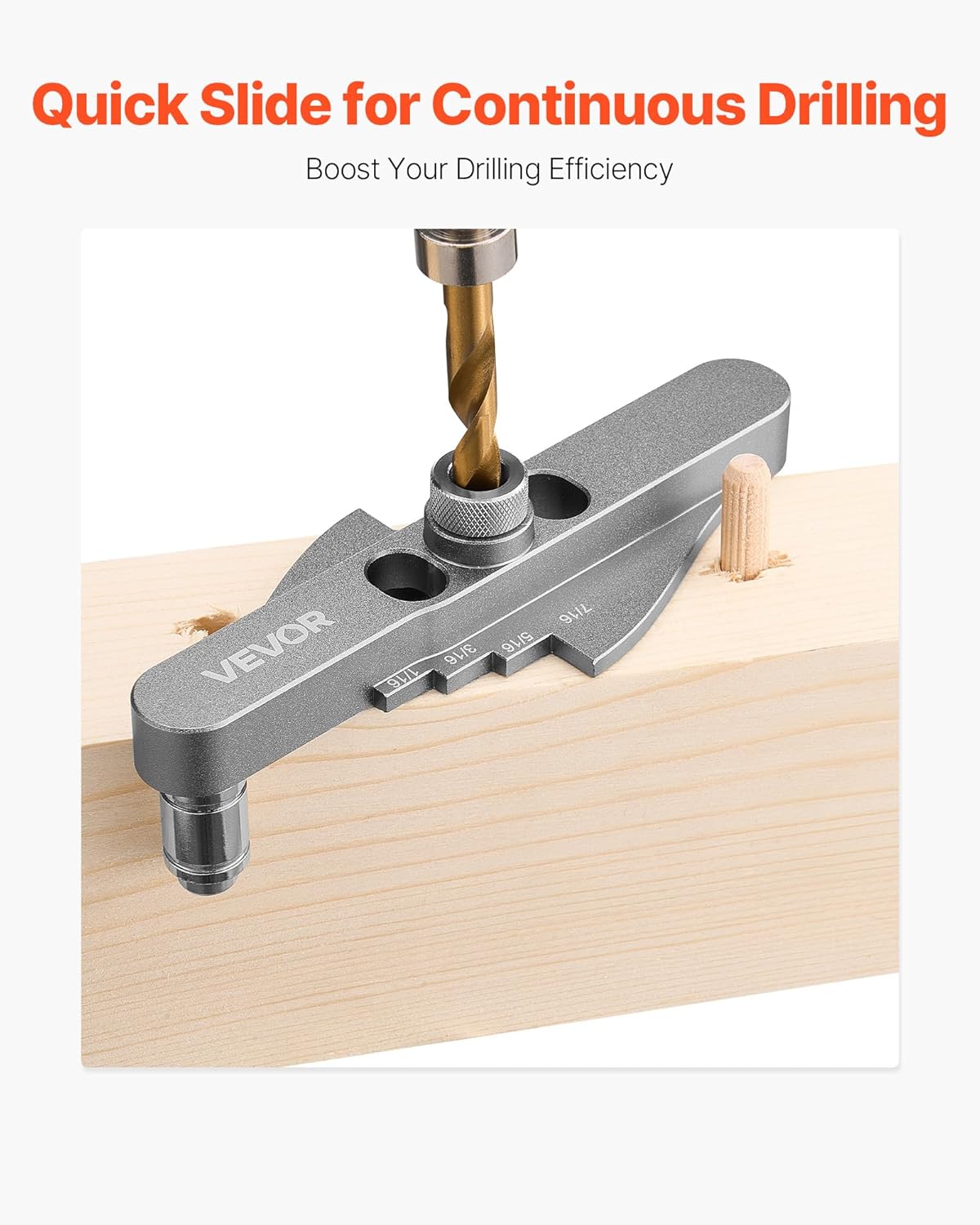 VEVOR Doweling Jig Kit, Self Centering Dowel Drill Jig for Straight Holes, with Drill Bit Set 1/4", 5/16", 3/8" and Drill Bit Stop Collar Set, Aluminum Alloy Woodworking Tools for Drilling, Marking