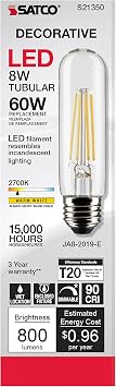 Satco S21350, T10 LED Bulb, E26 Base, 2700K, Clear Finish, Replacement Bulb