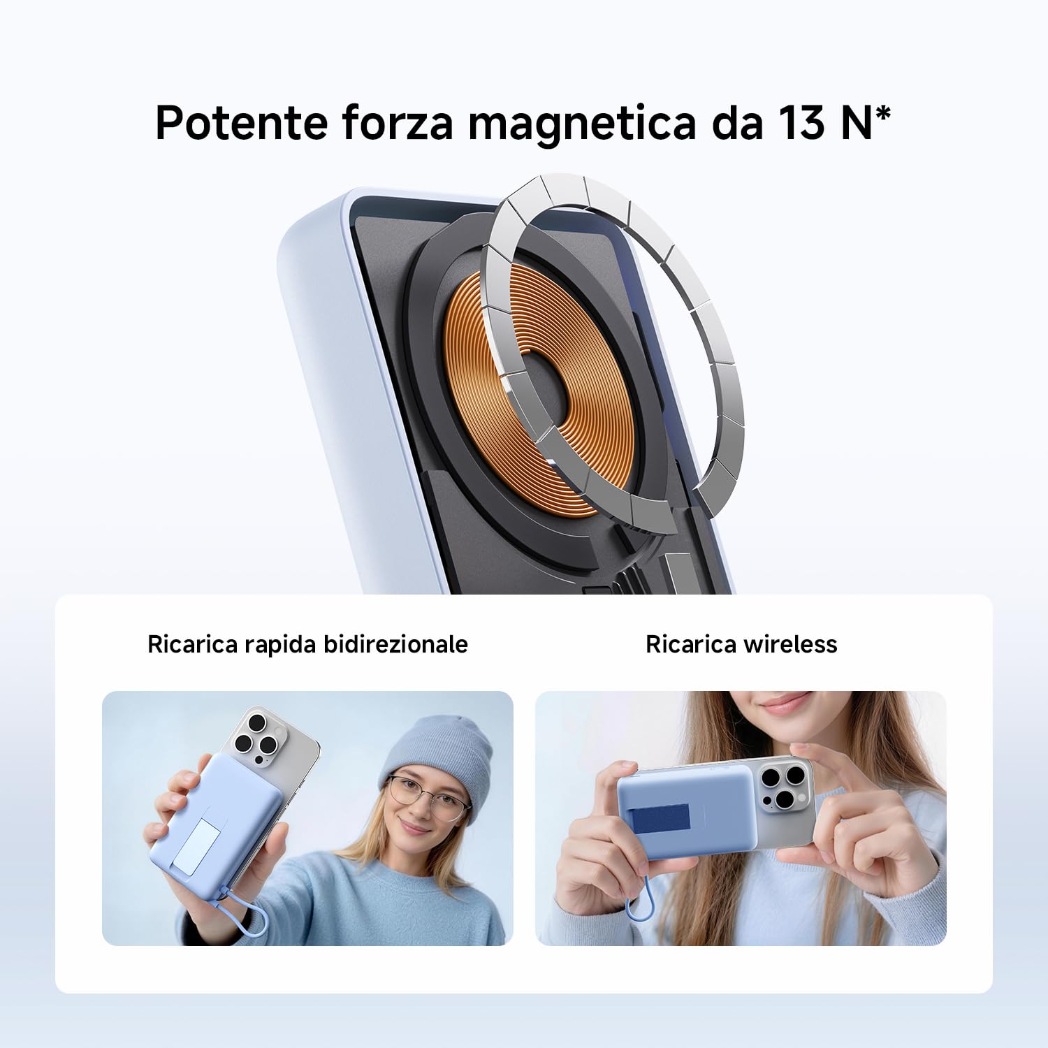 Xiaomi Power Bank Magnetico 10000mAh con Supporto Regolabile, MagSafe USB-C | Power bank MagSafe 10000mAh con supporto integrato. Ricarica wireless + supporto — perfetto per viaggi e videochiamate.