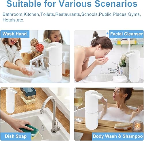 Miniatura 2 de Dispensador de jabón de espuma, recargable, sin contacto, 4 niveles ajustables, 4 indicadores de potencia, 13.4 onzas, adecuado para cocina y baño