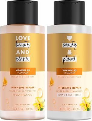 Love Beauty and Planet Coconut Oil & Ylang Hope and Repair Shampoo and Conditioner for Dry and Damaged Hair 2 Count, 13.5 oz each, Paraben , Silicone Free, Vegan