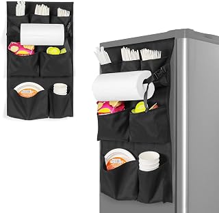 WOMACO Mini Fridge Organizer, Strong Adhesive Dorm Refrigerator Caddy, Heavy Duty College Dorm Fridge Storage Caddy – Apartment, Kitchen and Door Organization (Black, 1 pack)