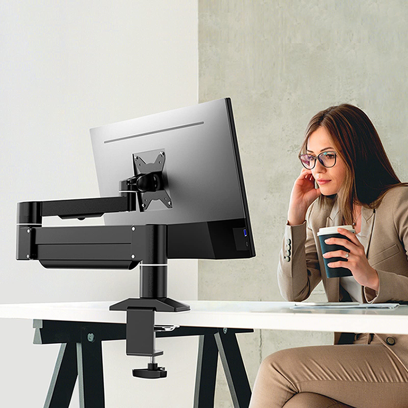 Supporto per monitor a gas per singolo monitor, supporto per scrivania, supporto per monitor pesante, braccio robotico regolabile, supporto per monitor per schermo piatto/curvo da 22-43 pollici, suppo