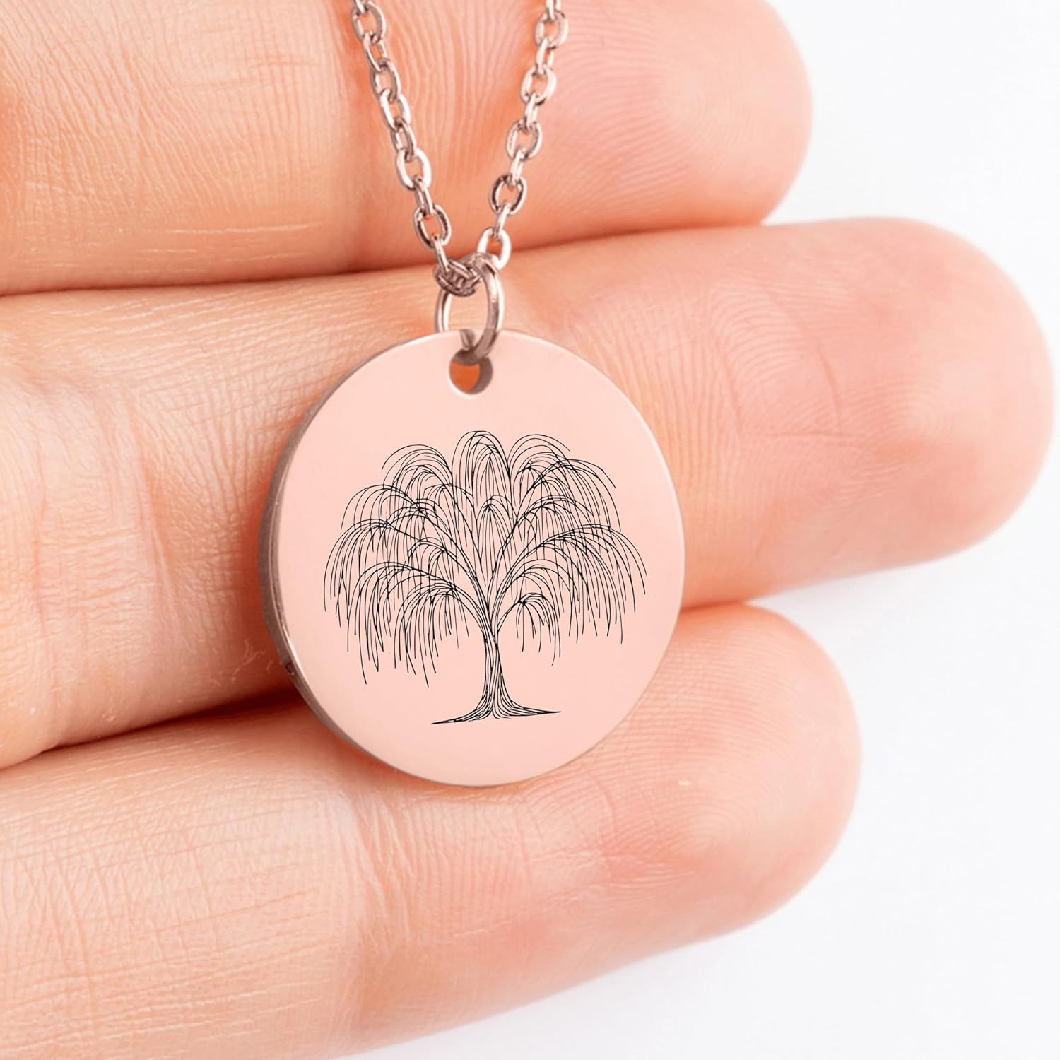Personalized Willow Tree Necklace with Engraved Charm for Women - Handmade Custom Nature Pendant Jewelry - Woodland Forest Gift for Tree Lover Nature Enthusiast