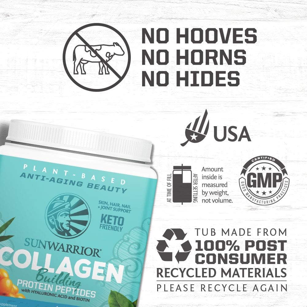 Vegan Collagen Building Powder Protein Peptide with Biotin Vitamin C Hyaluronic Acid Collagen Protein Powder for Hair Skin Nail Dairy Free Gluten Free | Unflavored Collagen Powder by Sunwarrior