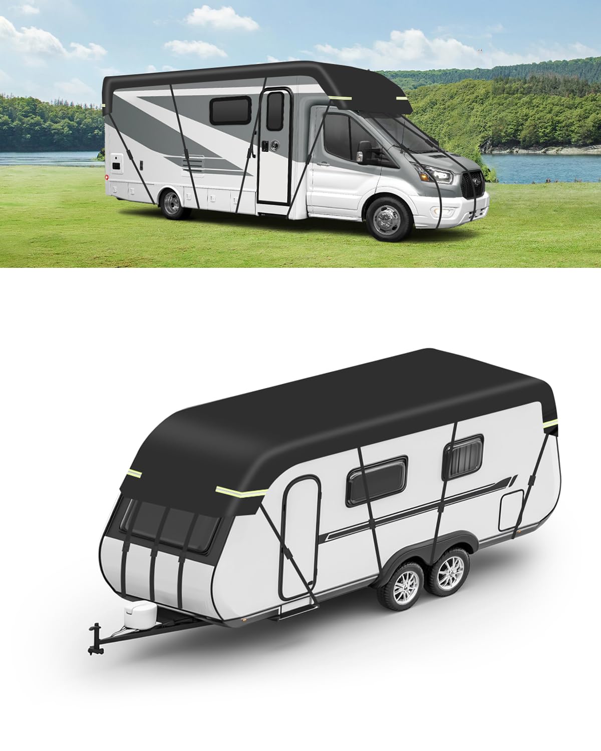 SUPAREE Wohnwagen Abdeckung Dach Abdeckplane Wohnwagen Wasserdicht Wohnwagen Schutzhülle Dach Schützt vor UV 210D Oxford Gewebe mit Reflektorstreifen (5.5 x 3m)