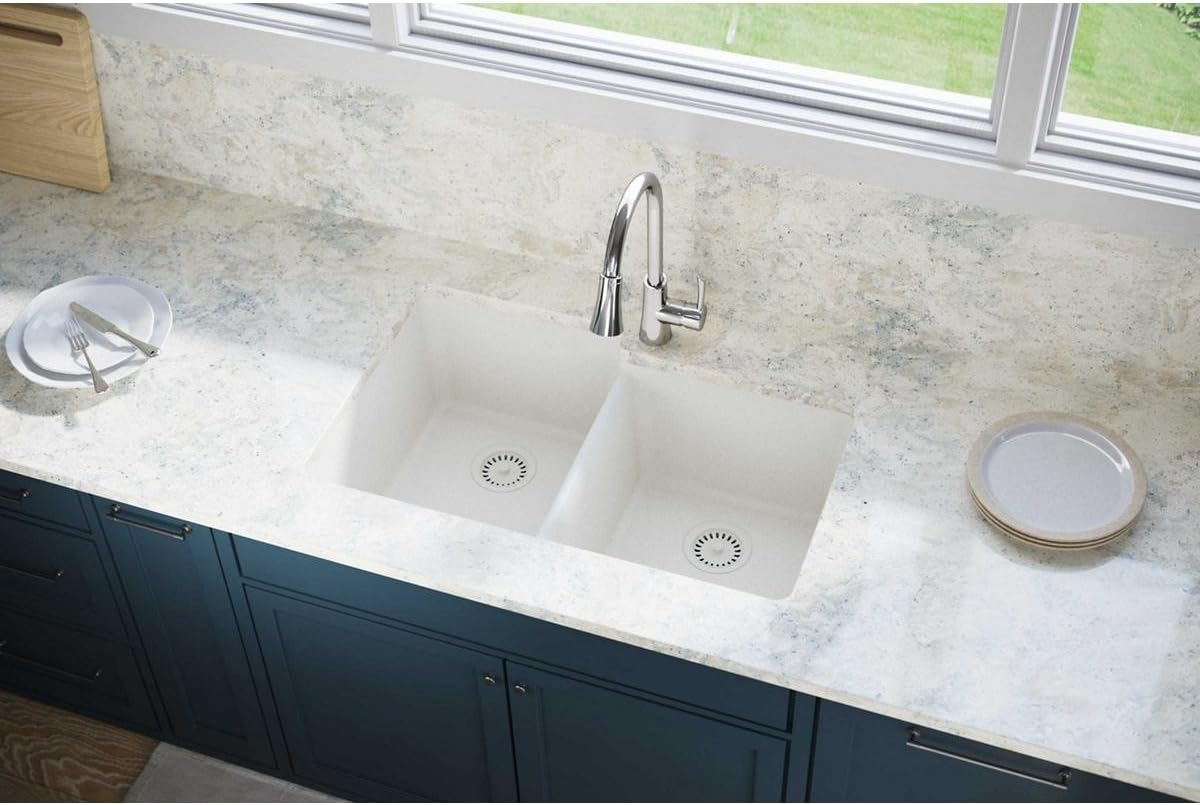New Product Elkay Quartz Luxe ELXU250RRT0 Ricotta Offset Double Bowl Undermount Sink