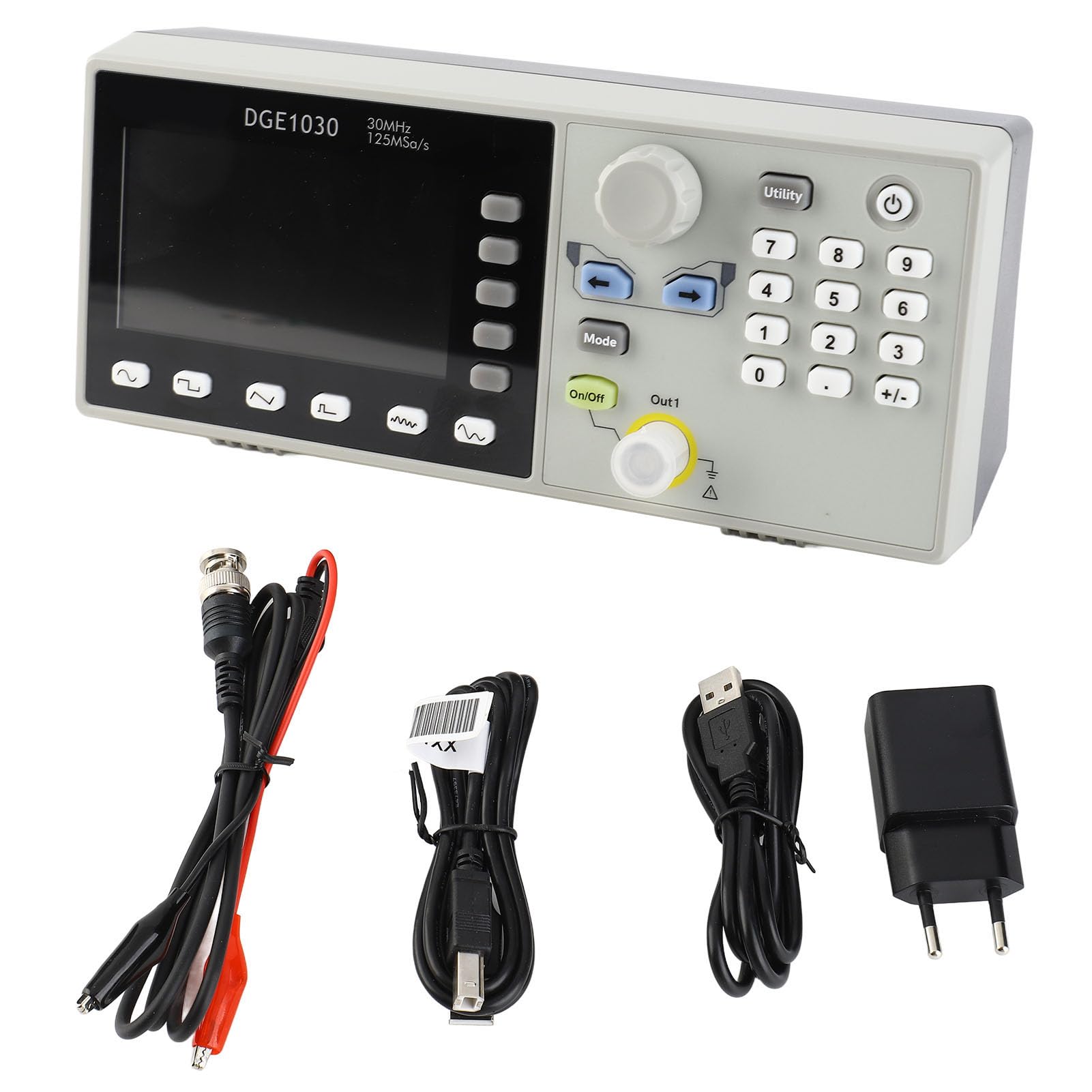 Fafeicy Generador de Forma de Onda Arbitraria de 30MHz 125MSa/s de un Canal con Pantalla LCD de 3,6 Pulgadas 14Bit 8K Puntos para Prueba de Educación de Laboratorio (Enchufe de la UE)