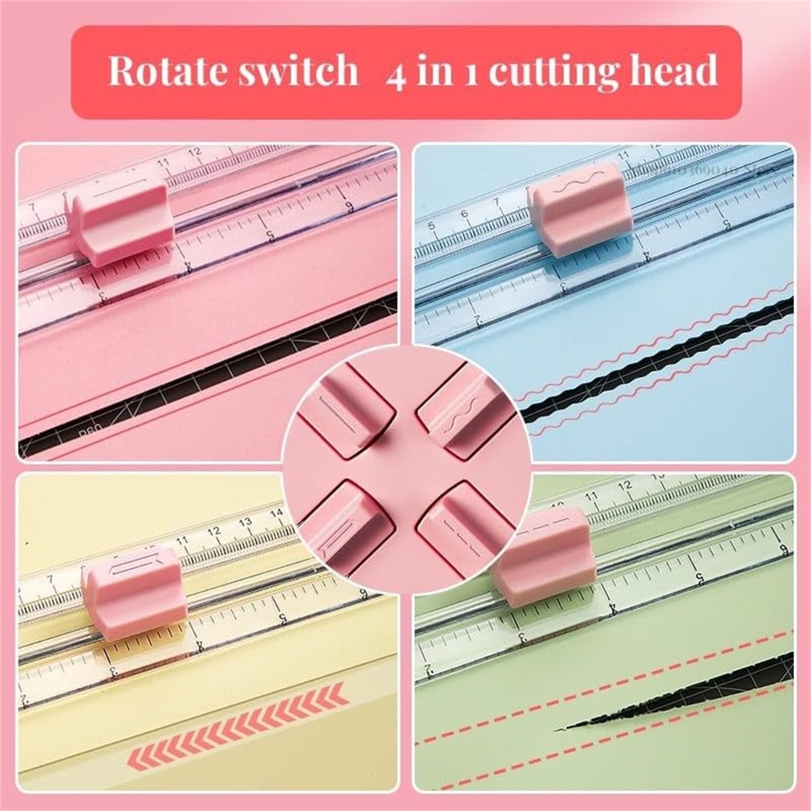 Coupe-Papier Portable 4 En 1 Multifonction - Outil De Scrapbooking Avec Règle De Sécurité Pour Coupes Droites, Pointillées, Courbes Et Pliage (Vert)