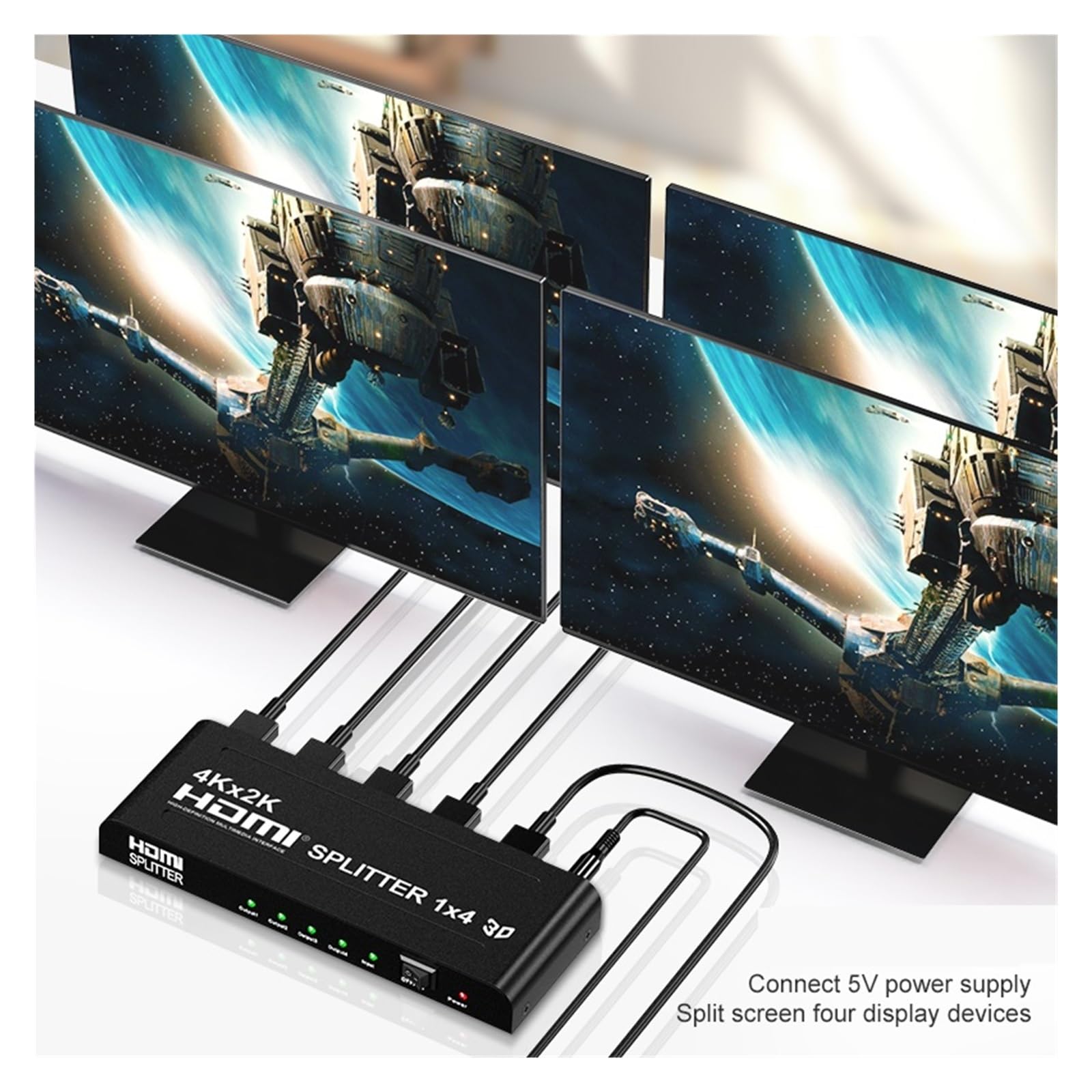 Convertidor Digital, Divisor Compatible con 4K 3D, Distribuidor 1X4, 1 Entrada, 4 Salidas, Amplificador De Interruptor Vídeo 30Hz