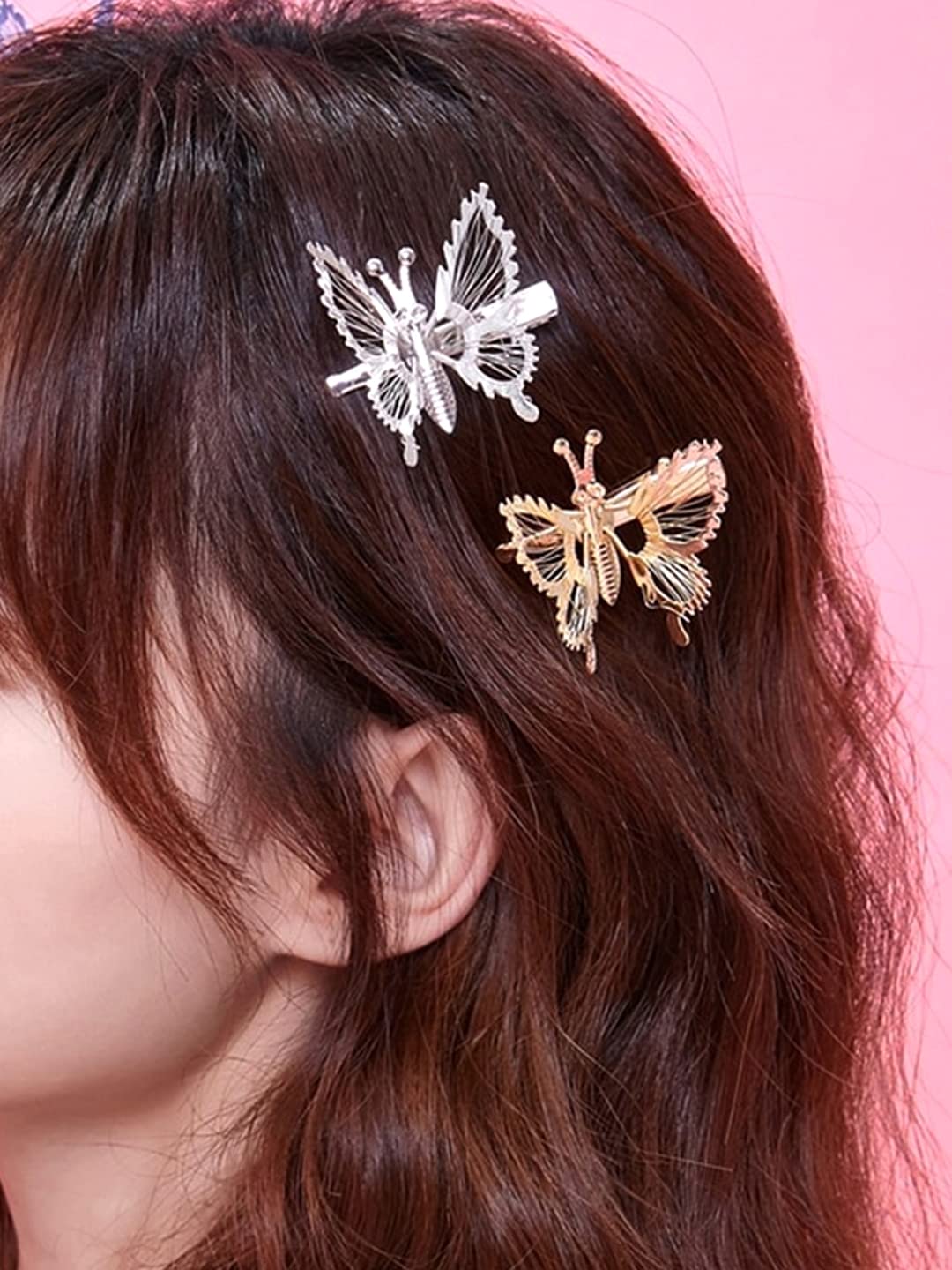 Charming Butterfly Hair Clips Set of 2, Silver/Gold