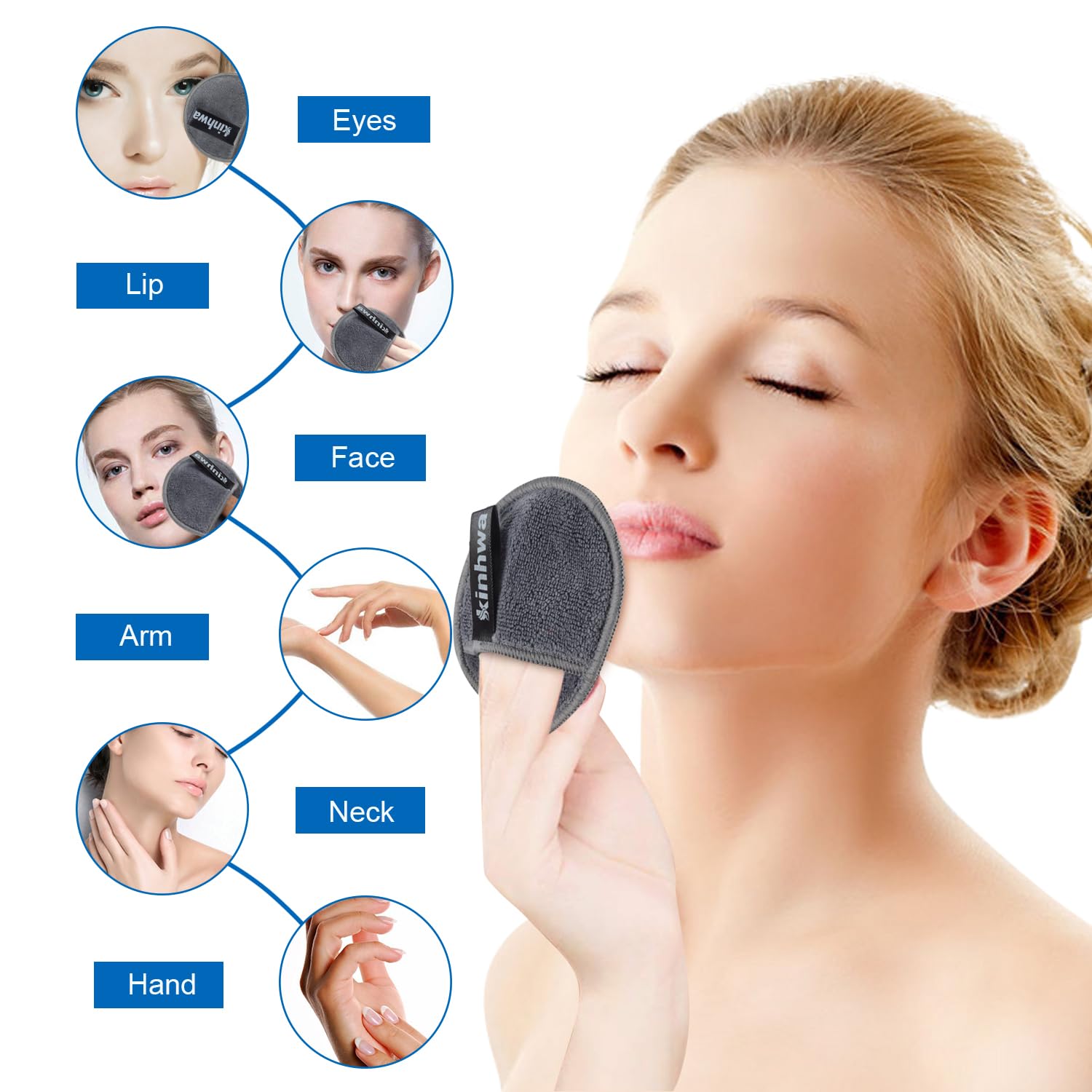 KinHwa Disques démaquillants réutilisables en microfibre, ronds, pour le visage, les yeux et les lèvres, lavables, pour tous types de peau, gris, 20 pièces