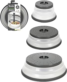 Tovolo Set of Three Collapsible Microwave Covers, Lids for Reheating Food, Meal Prep Kitchen Gadgets, No Mess Folding Microwaveable Kitchen Tools, Charcoal