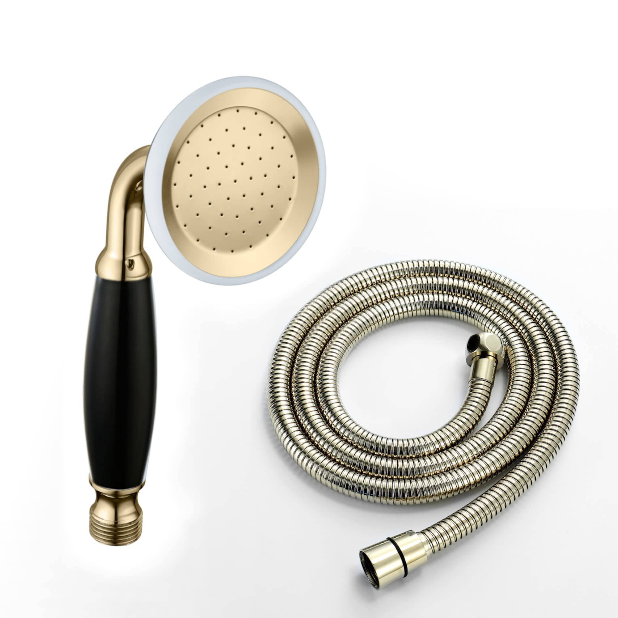 Enki Gold And Black Eh018 Traditional Brass Black Ceramic Hand Shower Hose Kit English Gold