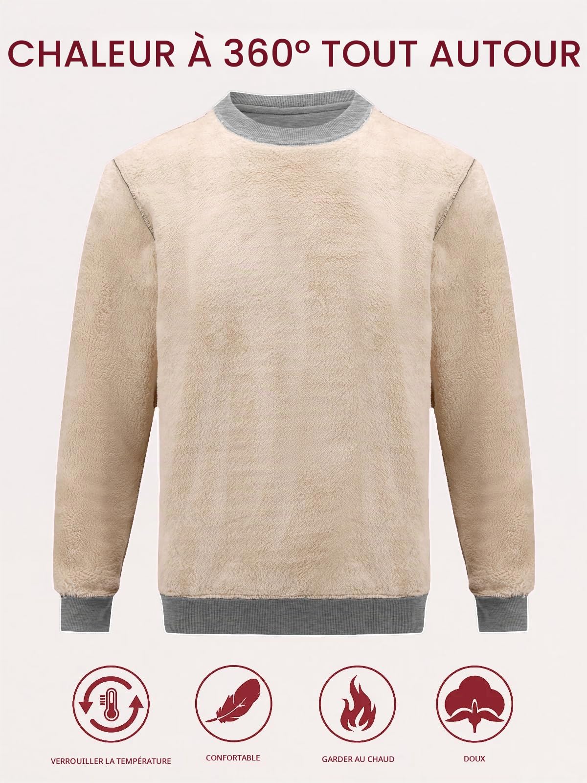 Tansozer Hommes Sweatshirts Doublés Hiver Polaire Pulls Chauds Manches Longues