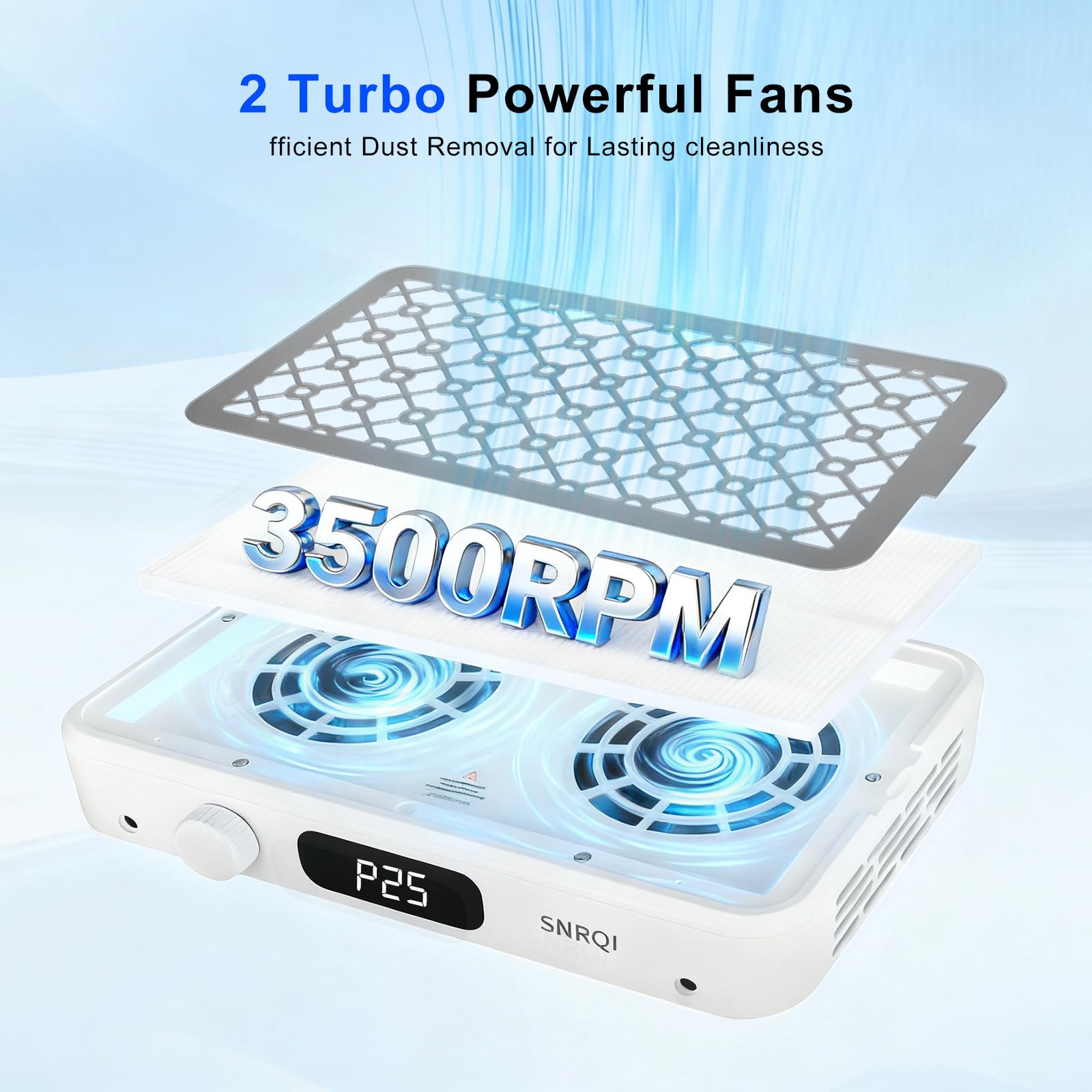 Aspirador Profesional de Polvo para Uñas, Aspirador de uñas 7000 RPM, Extractor de Polvo de Uñas Potente Doble succión de 120W con Filtro, Velocidad Regulable Aspirador Manicura para uñas