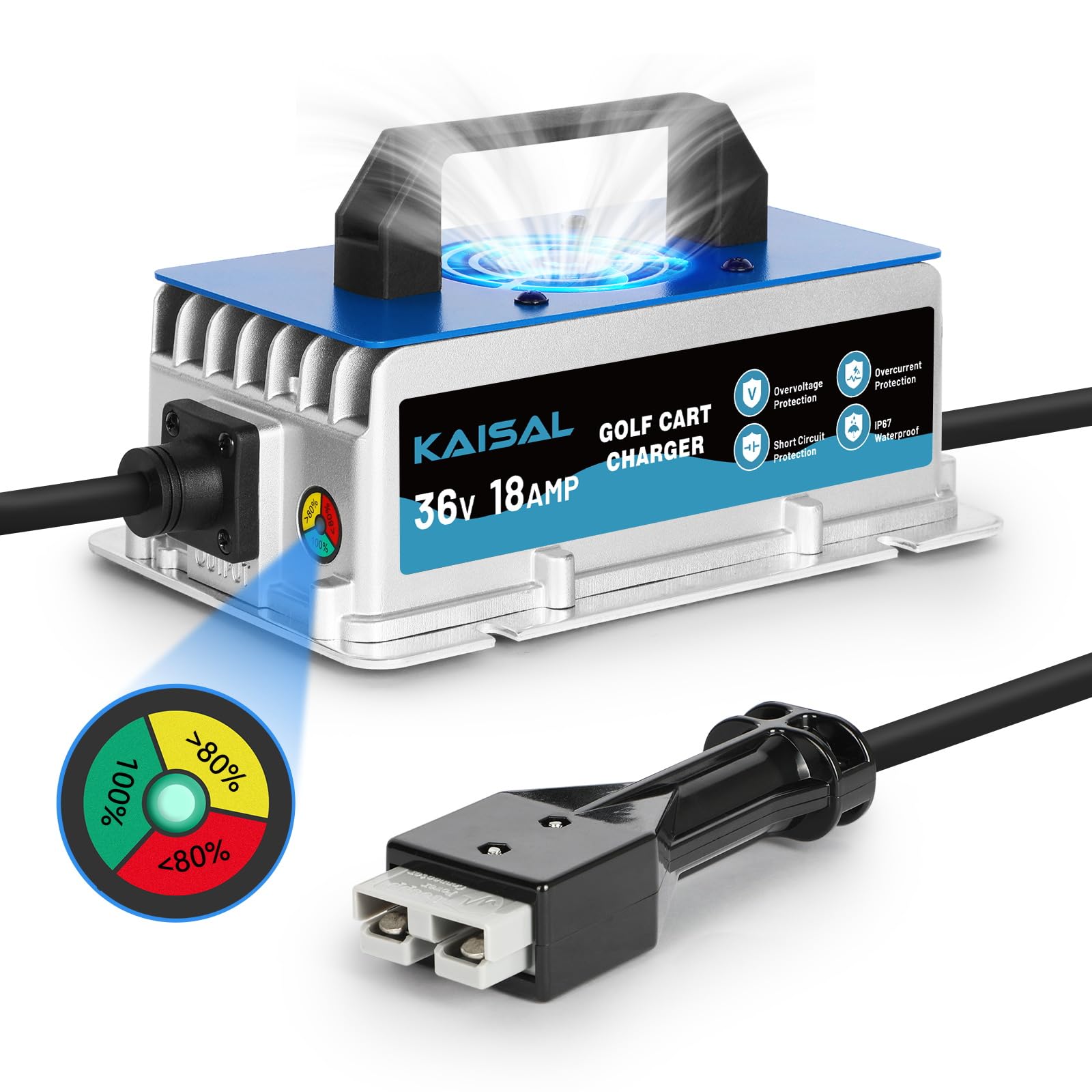 36 Volt 18A Golf Cart Battery Charger for EZGO Marathon Golf Carts IP67 Waterproof 36V EZGO Golf Cart Charger with Anderson SB-50 Plug, Trickle Charge