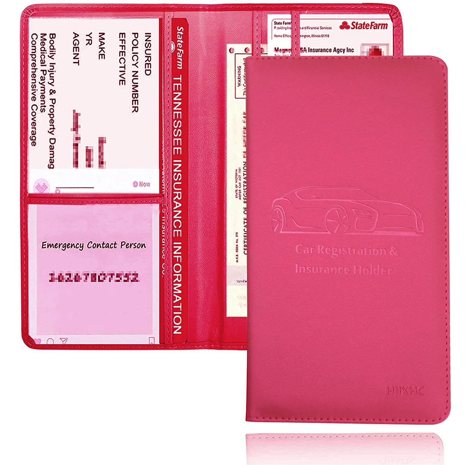 Car Registration and Insurance Card Holder - Leather Vehicle Glove Box Automobile Documents Paperwork Wallet Case Organizer for ID, Driver's License,