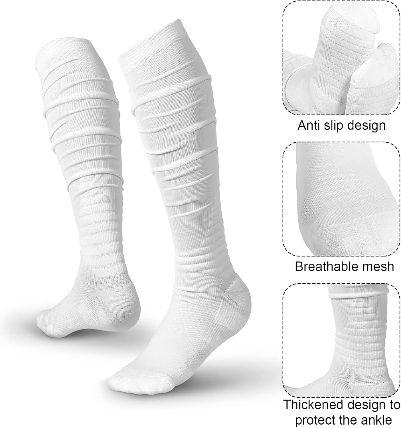 Chuarry Scrunch Football Socks Non Slip Men Extra Long Soccer Socks Over The Knee Athletic