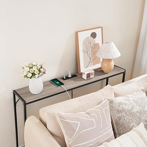 Miniatura 6 de Console Table, Narrow Sofa Table, 43.3” Entrance Table with Power Station, Behind Couch Table, Simple Style, for Living Room, Hallway, Entryway