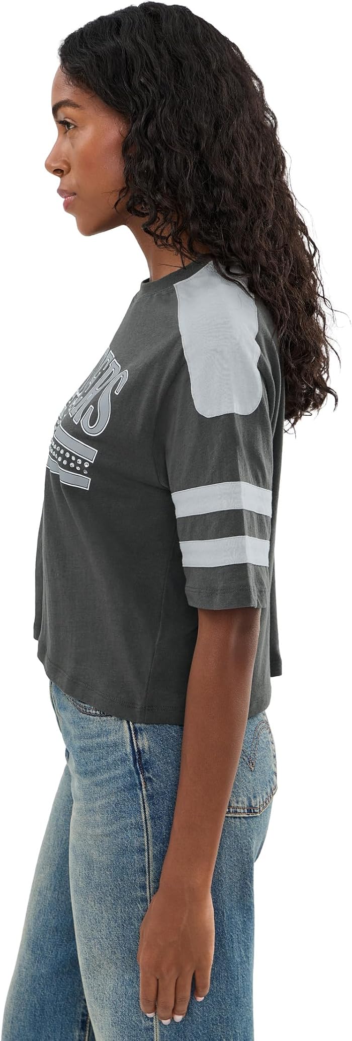 Женская футболка Junk Food Clothing NFL Las Vegas Raiders Bling Striped Crop Tee, цвет: Чёрный — фото 4