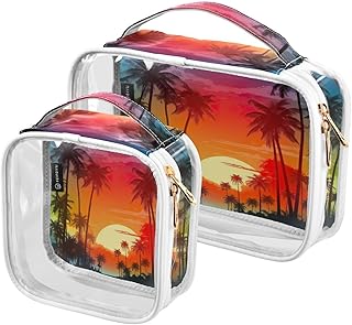 2Pcs Coconut Tree Cosmetic Bags,Clear Makeup ...