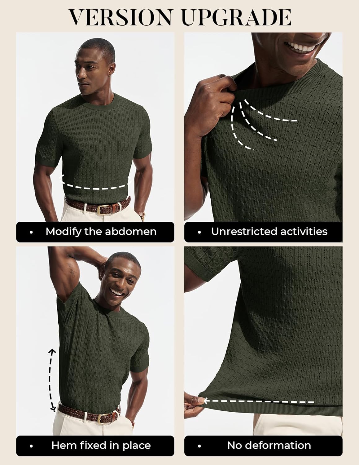 PJ PAUL JONES Mens T-Shirts Casual Hollow Out Summer Shirt Texture Crewneck Knit Shirt - Image 3