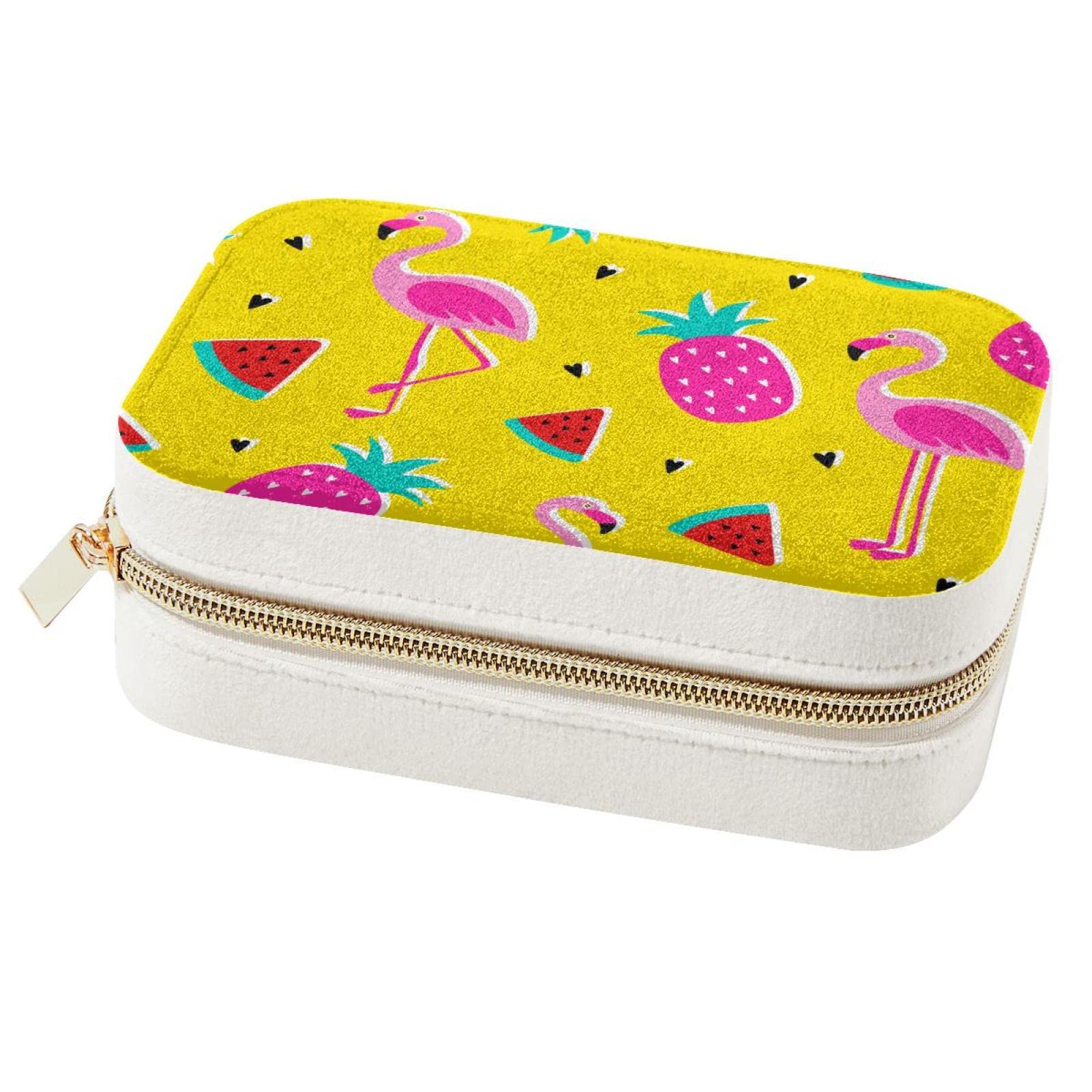 Boîte à bijoux portable flamant rose anti-nœuds pour valises et voyages