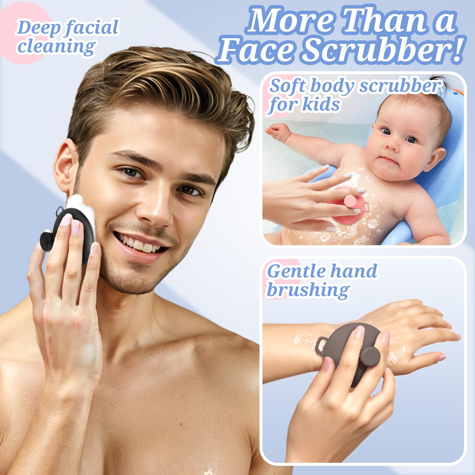 Scrubber per il viso in silicone da donna, esfoliante manuale con setole morbide e manico antiscivolo, spazzola delicata per il viso per una schiuma eccellente e una pulizia profonda (rosa)