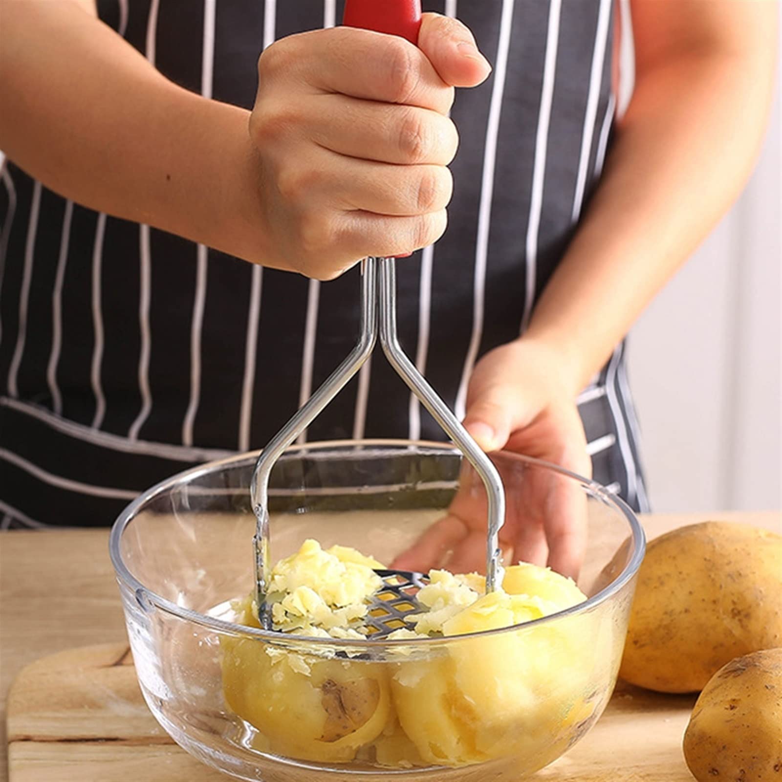 Trjgtas Kartoffelstampfer Kartoffelstampfer Küchenwerkzeug Kartoffelstampfer Bodenstampfer Stampfschüsselstampfer Edelstahl Perfekt for Obst Kartoffel Avocado Blumenkohl Gemüse Fleischstampfer