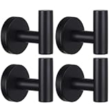 Towel Hooks Bathroom Coat Robe Wall Hook Heavy Duty Door Hanger Towel Robe Clothes Cabinet Closet Sponges Rack for Bathroom Bedroom Kitchen Hotel Pool 4 Packs Matte Black(Drilling Installation)
