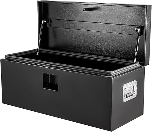 Garvee Caja de herramientas de acero negro de 36 pulgadas, caja de lengua de remolque, organizador de almacenamiento de camiones, caja de
