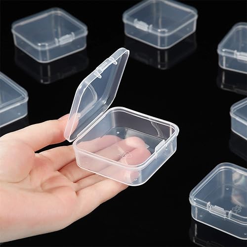 Miniatura 4 de Paquete de 48 recipientes de plástico transparente pequeños con tapa con bisagras para objetos pequeños, manualidades, joyería (2.12 x 2.12 x 0.79