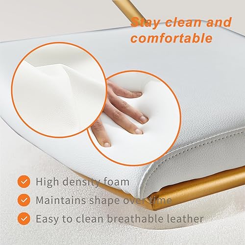 Miniatura 6 de Silla ergonómica moderna de cuero blanco y dorado para oficina y escritorio para niños con soporte lumbar, ruedas y brazos, ideal para uso doméstico