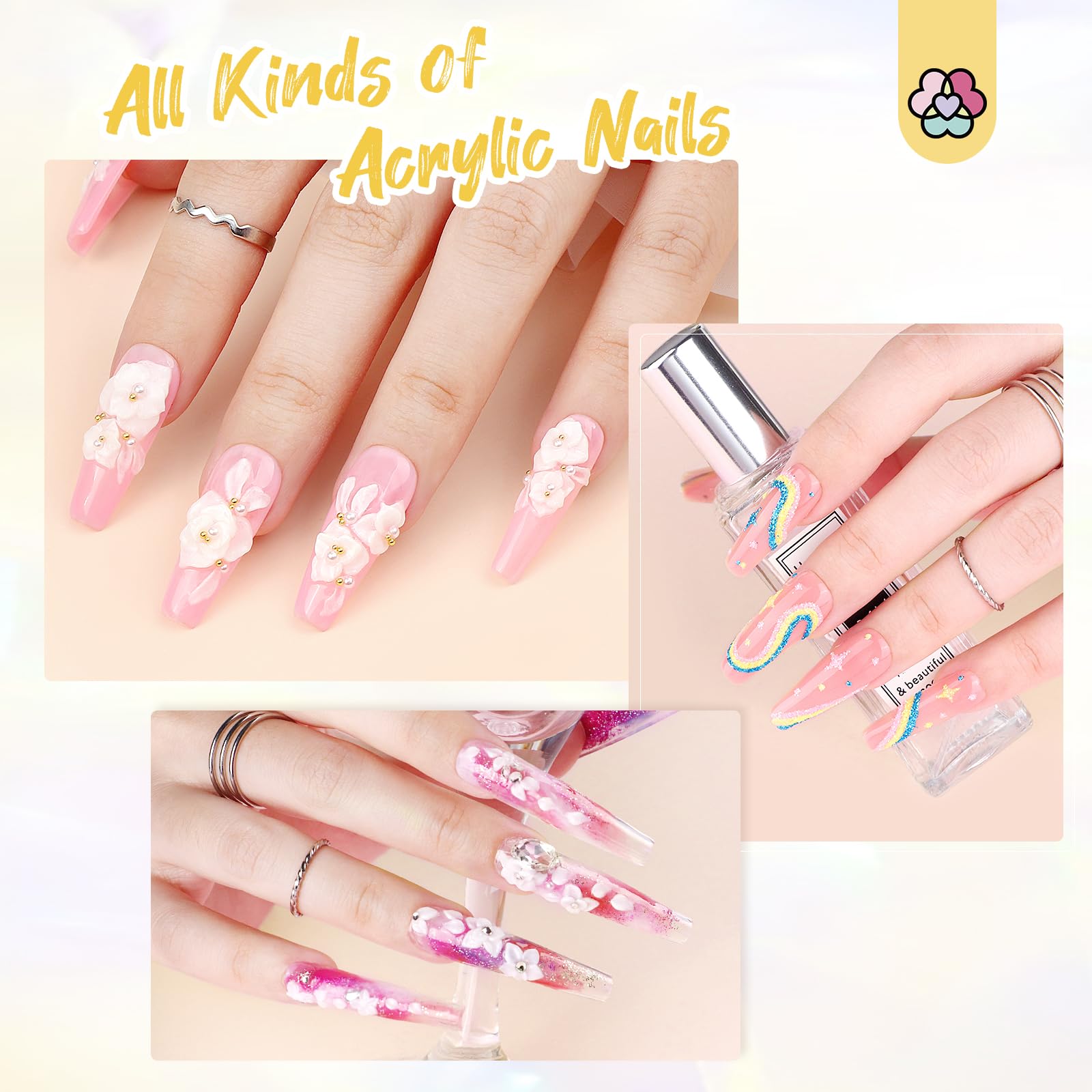 Saviland 4 Pinceaux pour Ongles Acryliques: Kolinsky Nail Art Professionnel, pour Poudre Acrylique (#6/10/12/16)