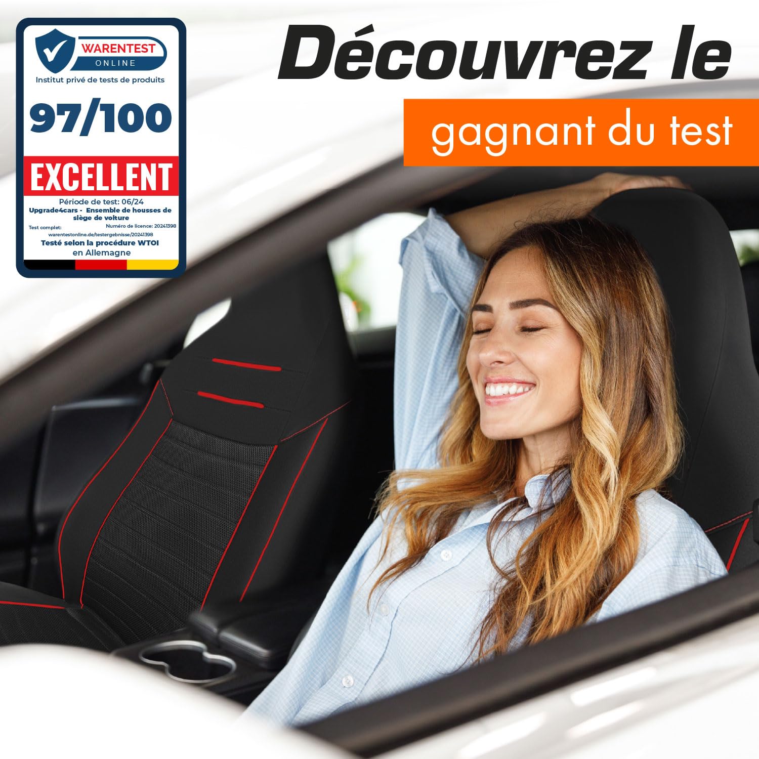 upgrade4cars Housse de Siege Voiture Appui Tête Intégré Universelle Noir Rouge | Ensemble de Housses Siège Auto Universel | Couvre Sieges pour Avant et Arrière