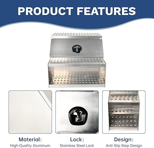 Miniatura 3 de SSN Caja de herramientas para semirremolque de aluminio resistente de 30 pulgadas con diseño ancho abierto y cerradura de pestillo con mango en T,