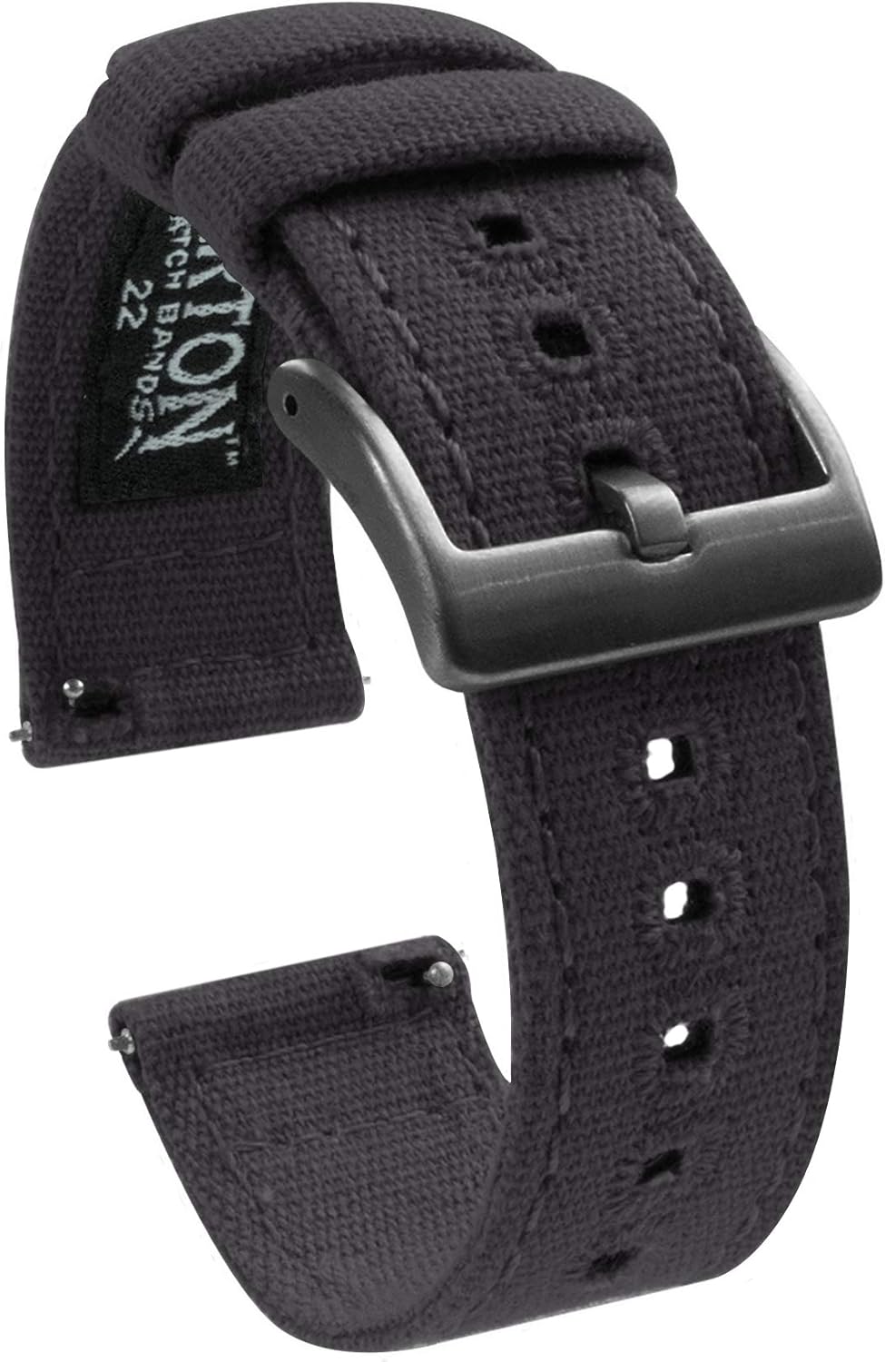 Barton Canvas Watch Band (22mm) | Quick Release Premium Canvas Strap with Gunmetal Gray Steel Buckle | Compatible with Classic & Smart Watches | Breathable, Comfortable, Durable - Smoke Gray